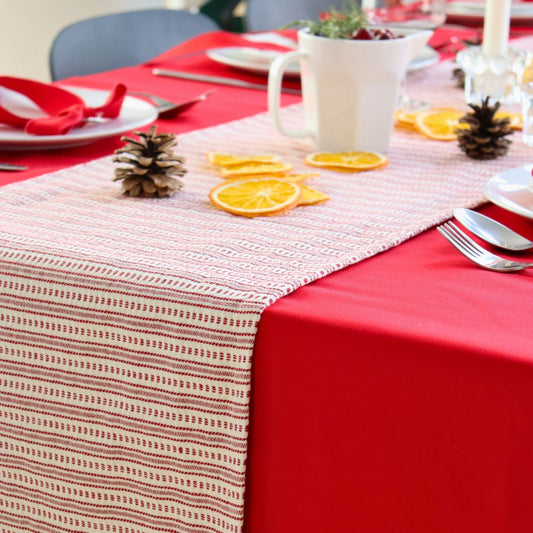 Chemin de table - Broderie rouge sur fond crème