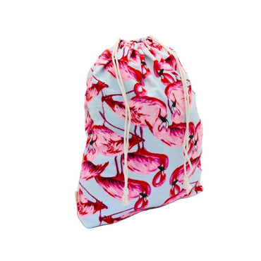 Reusable fabric gift bags - Sky blue with flamingo patterns