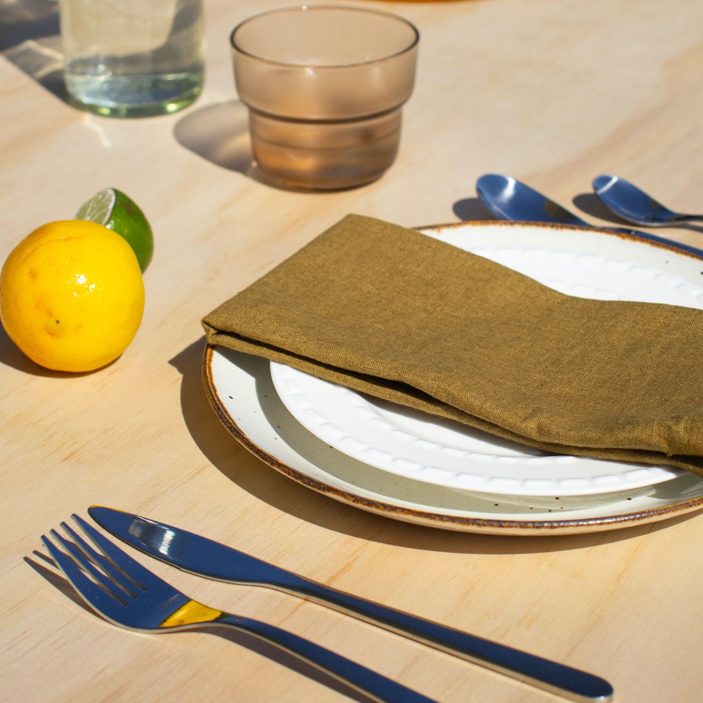 Ensemble de 2 serviettes de table - Effet lin ocre