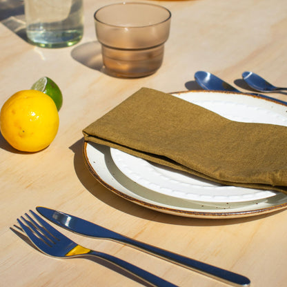 Ensemble de 2 serviettes de table - Effet lin ocre