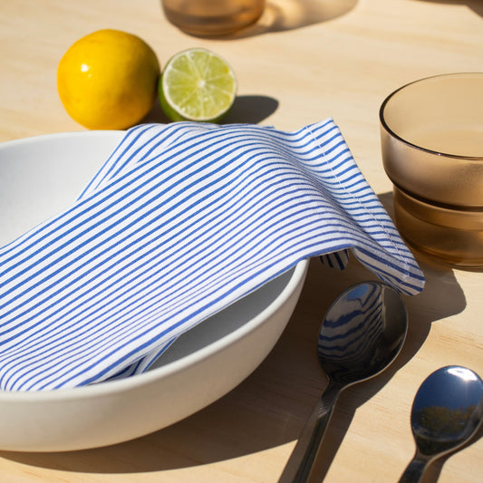 Ensemble de 2 serviettes de table - Rayures bleues et blanches
