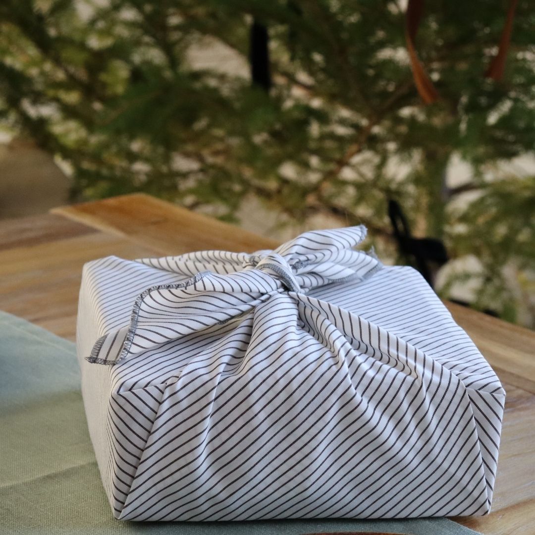 Emballage cadeau réutilisable Furoshiki - Rayures - Blanc rayé brun