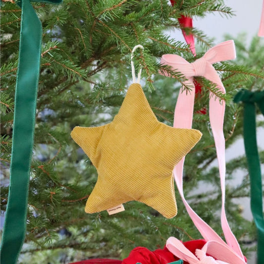 Ornement Étoile pour le sapin de Noël - Velours côtelé jaune