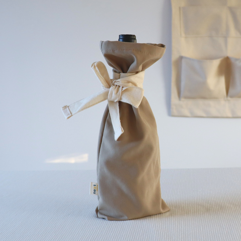 Beige - Wine bag - Reusable gift wrap made of recycled fabric